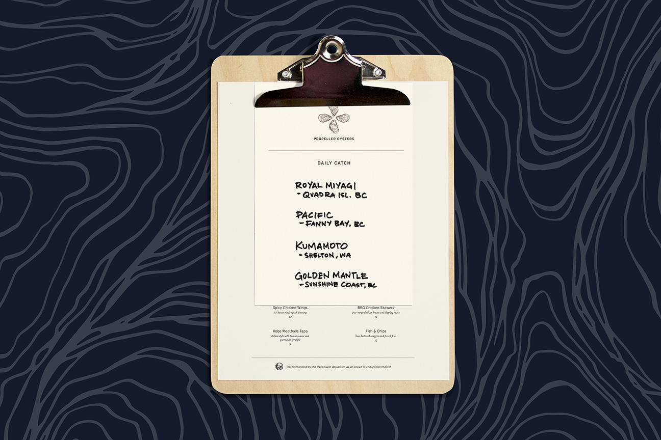 Propeller Oysters Menu